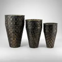 Juego X3 Maceteros De Metal Diseño Deco Oriente Importado Dorado Oscuro Mix