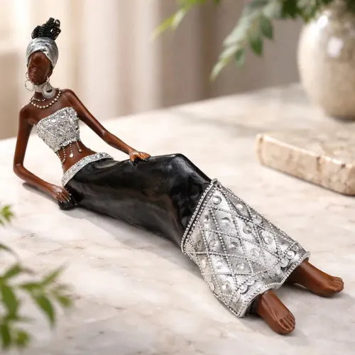 Imagen Africana 15 Cm Estatua Artesanal Resina Importada  Negro