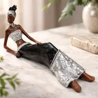 Imagen Africana 15 Cm Estatua Artesanal Resina Importada  Negro