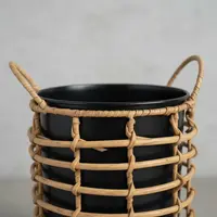 Set X 3 Maceteros De Metal Con Hilo Manija Oriente Importado Negro
