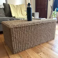 Mesa Ratona Auxiliar Pie Cama Artesanal De Madera Y Fibras Marrón Claro