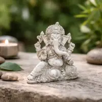 Estatuilla Resina Ganesha Traída D India Apto Exterior Blanco