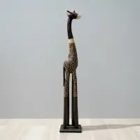 Jirafa De Madera Teka En 1 Pieza Pintada Artesanal Importada