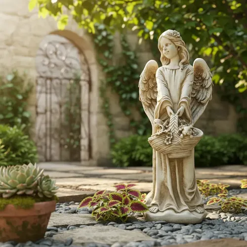 Estatua Angel Protector Apto Exterior 60 Cm Pushkar Tienda Blanco