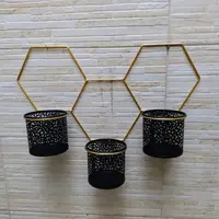 Porta Maceta Triple De Pared Hexagonal En Metal Importado Dorado Portamaceta