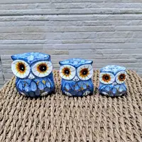 Set X3 Buhos En Madera De Oriente Tallado Importado India Celeste