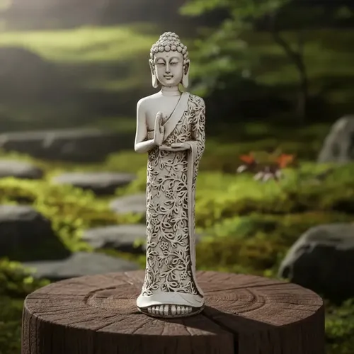 Estatua Buda Protección Resina Apto Exterior Jardín Pushkar Blanco
