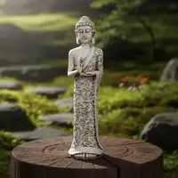 Estatua Buda Protección Resina Apto Exterior Jardín Pushkar Blanco