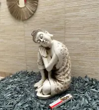 Estatua Buda Soñador 65 Cm Resina Apto Exterior Ideal Jardin Blanco