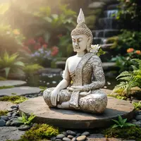 Estatuilla Buda Loto Resina Apto Exterior Ideal Jardín Deco Blanco