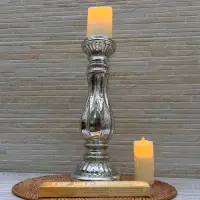 Candelabro Vidrio Portavela Importado Oriente 38cm Tendencia Blanco Patinado