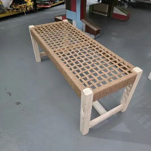 Mesa Arrimo Pie De Cama Artesanal En Madera Y Yute Tejido Tejido Marrón