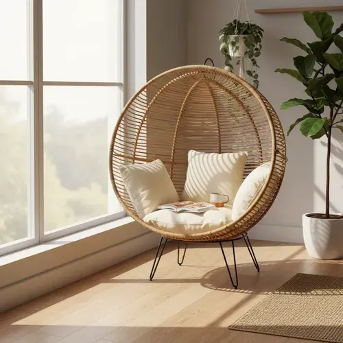 Sillón De Hierro Y Ratan Importado Indonesia Apto Galería   Natural / Blanco