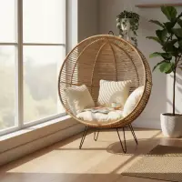 Sillón De Hierro Y Ratan Importado Indonesia Apto Galería   Natural / Blanco