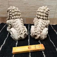 Pareja Perros Fu Apto Exterior Protección Feng Shui Zen 30cm Blanco