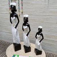 Set 3 Africanas Artesanal Madera Teka Importado D Indonesia Blanco Y Marrón