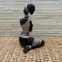 Figura Africana En Resina Y Nacar 20 Cm Importada De Oriente Negro