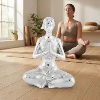 Estatua Yoga Original Decorativa De Resina Plateado