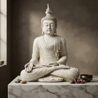 Estatua Buda Con Corona Altura 85 Cm Apto Exterior En Resina Blanco