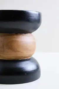 Puff Madera De India Taburete Importado Decorativo Negro Y Marron