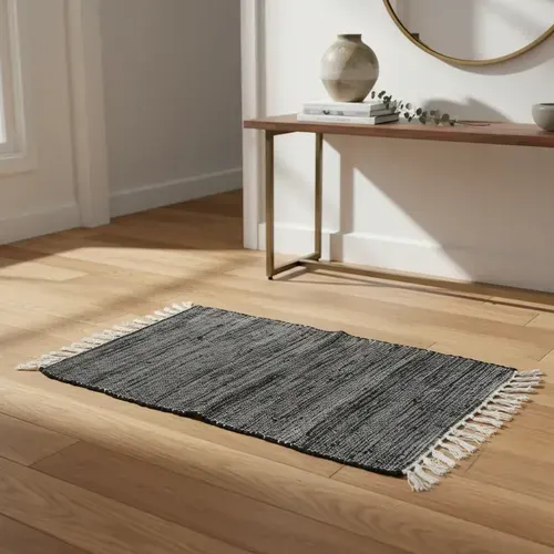 Alfombra Importada India Algodón Costado Cama Pie Deco Baño 80 Cm 50 Cm Negro
