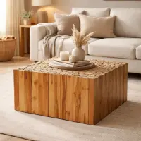 Mesa Ratona Artesanal Madera Teka Indonesia Pushkar Tienda Marrón