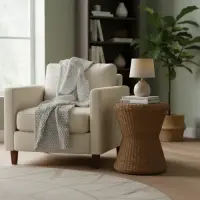 Mesa Conica Doble Apoyo Fibra Natural Kraft-madera Artesanal Marrón