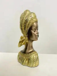 Cara Africana Estatua Decoración Interior En Resina Dorado Oscuro