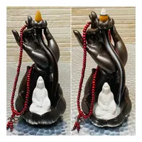 Cascada Humo Buda Siddharta 20 Cm Con Rosario Hindu Y Conos Marrón Lisa