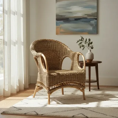 Sillon Artesanal Swan De Indonesia Seagrass-ratan Y Caña Marrón