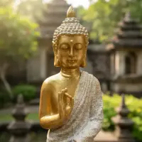 Estatua Buda Rezando Parado 77 Cm Importado Oriente Apto Ext Dorado