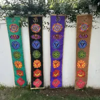 Tapiz Pared Largo 7 Chakras Banderín Importado India Deco Negro Liso