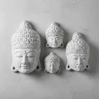 Set 4 Mascaras Buda Importadas Madera Oriente Pushkar Tienda Blanco Patinado