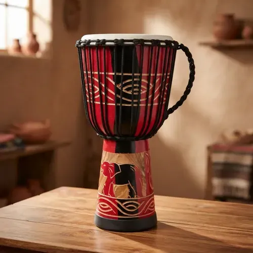Djembe Instrumento Artesanal Importado De India Tambor Rojo