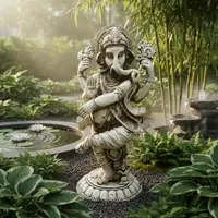 Estatua Ganesha Danzante De Jardin 60cm Resina Apto Exterior Blanco