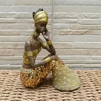 Figura Africana En Resina Y Nacar 20 Cm Importada De Oriente Dorado Oscuro