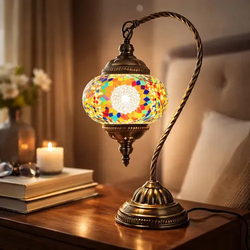 Lámpara Velador Curvo Turco Importado Decoración 40cm