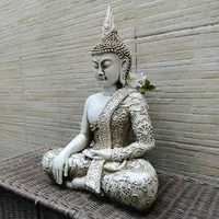 Estatuilla Buda Loto Resina Apto Exterior Ideal Jardín Deco Blanco