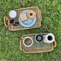 Set X2 Bandejas Rectangular De Bamboo Con Asas Importado Marrón