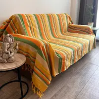 Manta Cobertor Rustico Hindú 1 1/2 Pl Importado India Kerala Naranja Amarilla Verde Rayas