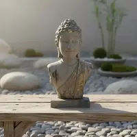 Busto Buda En Resina 43cm Simil Marmol Pintado Apto Exterior Gris