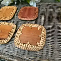 Juego X 4 Posa Vasos De Ratan Natural Y Madera Importados