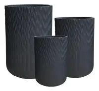 Set X3 Maceteros Artesanal D Oriente En Fiberclay Decoración Negro