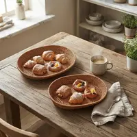 Bandeja Set X2 Ratán Importado Naturales Ovaladas Pushkar Marrón Claro