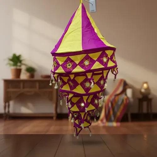 Lampara Pantalla De India De 4 Pisos En Tela Importada Hindu