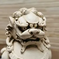 Pareja Perros Fu Apto Exterior Protección Feng Shui Zen 30cm Blanco