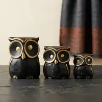 Set X3 Buhos En Madera De Oriente Tallado Importado India Negro