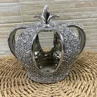 Corona Rey Reina Decorativa Ceramica Importada Adorno 20 Cm Plateado