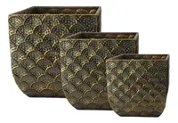 Set X3 Maceteros De Metal Diseño Deco Oriente Importado Dorado Mix