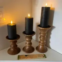 Set 3 Candelabros Madera Teka De India Portavela Artesanal